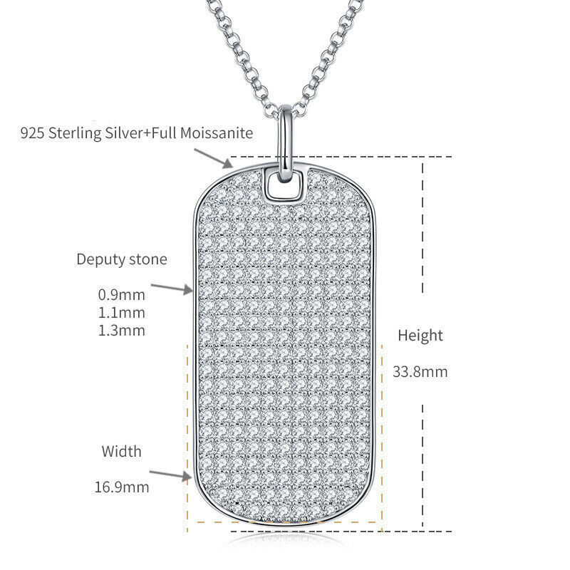 REAL Solid 925 Sterling Silver Moissanite Oval Pendant Necklace Hip Hop Men GIFT