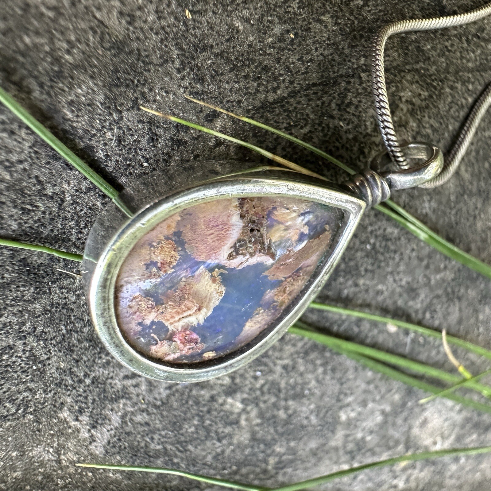 Natural Australian Boulder Opal Pendant Sterling Silver Necklace Micky Roof