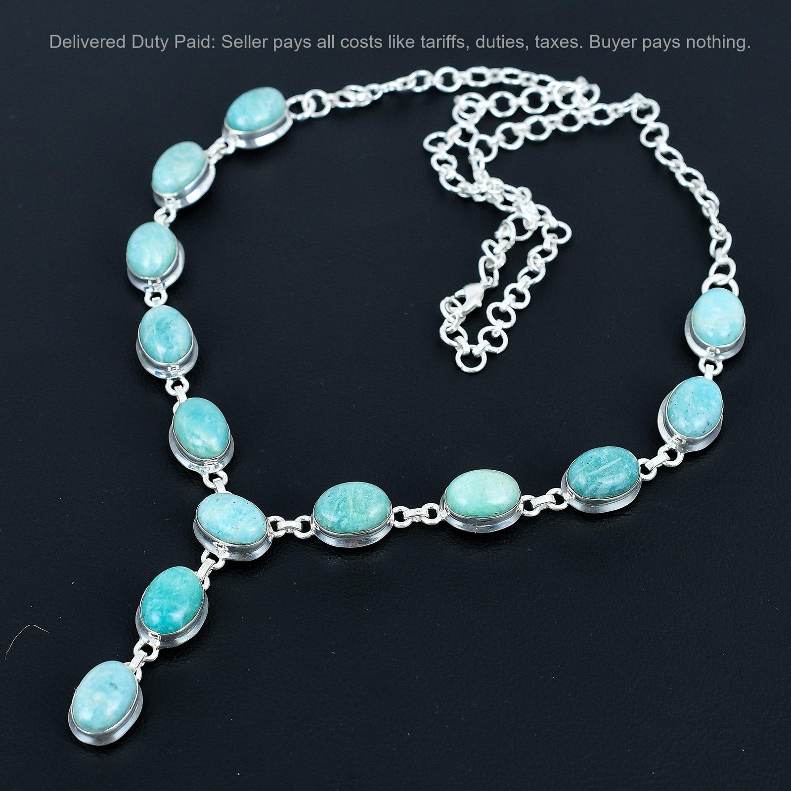 Amazonite Gemstone Unique Chain Handmade Wedding Necklace 925 Sterling Silver