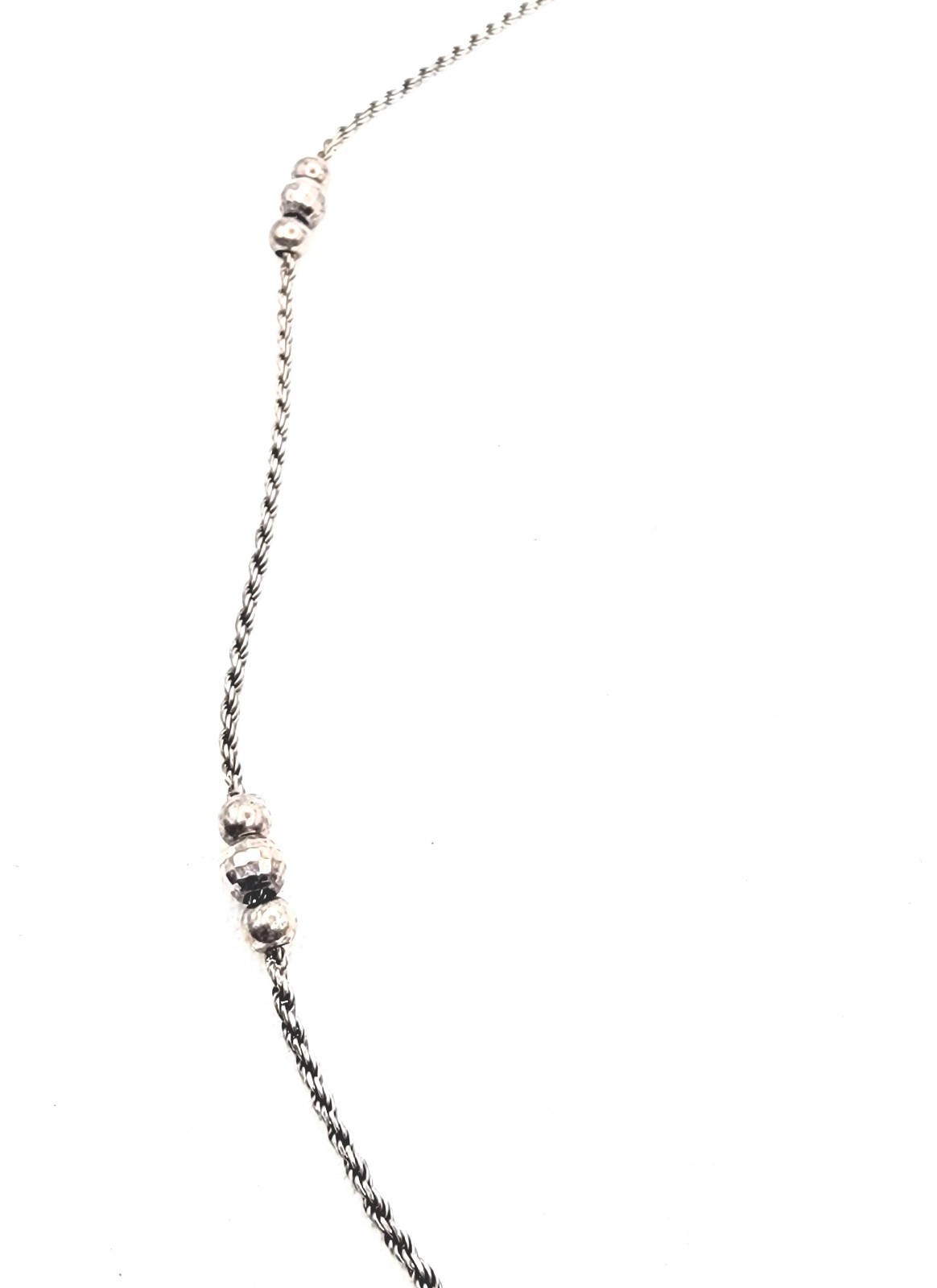 Sterling Silver Faceted & Polished Bead Station Necklace 20″ Textured Rope Chain
