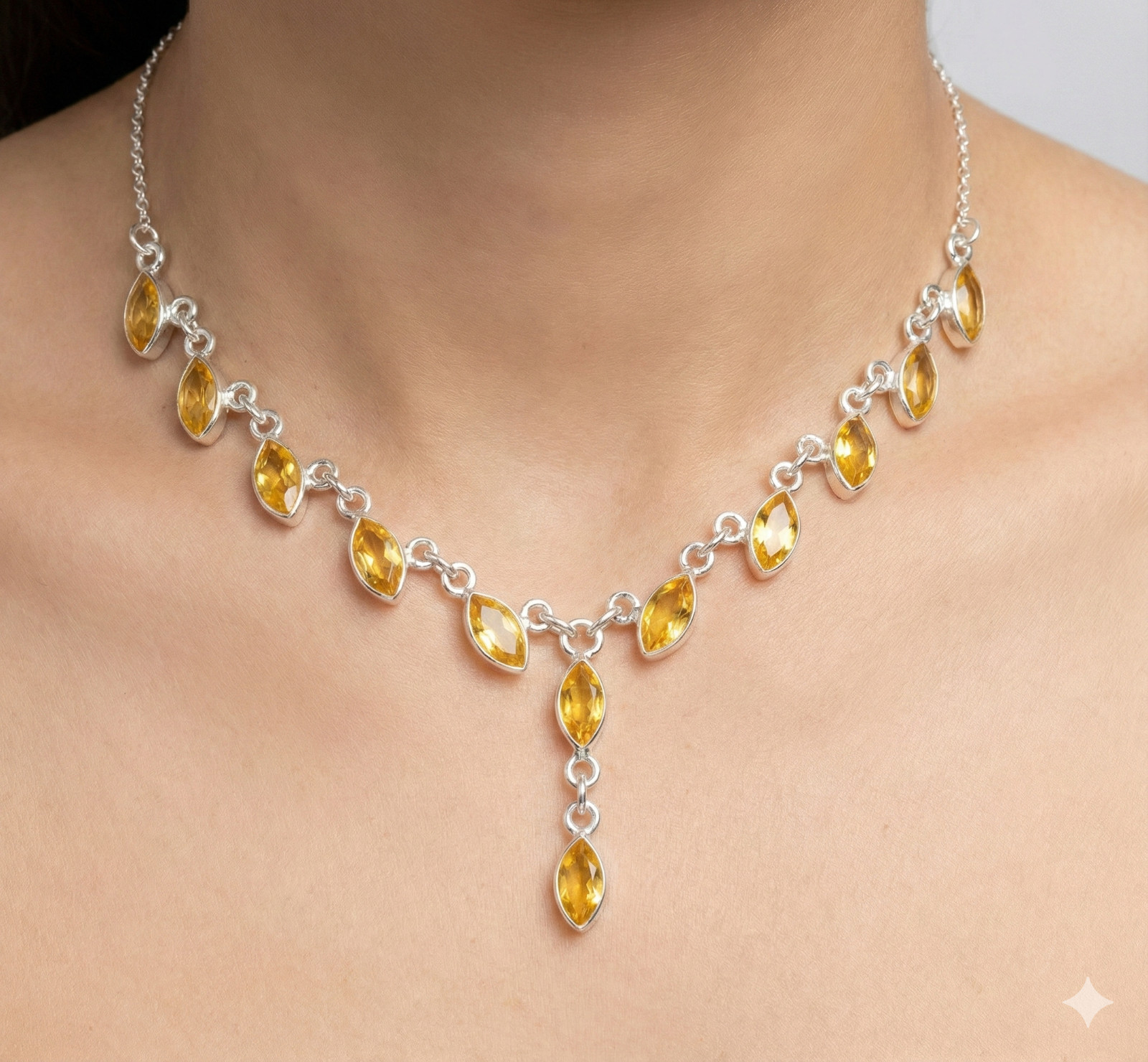 Yellow Citrine Gemstone Handmade 925 Sterling Silver Jewelry Necklace Size-18
