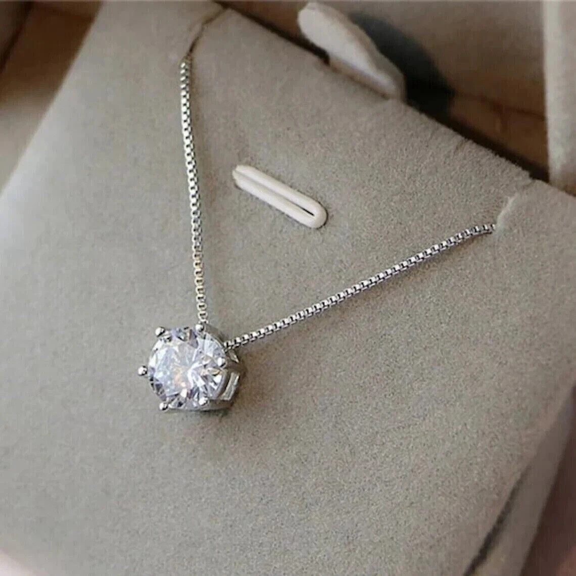 8MM Round Cut Lab-Created Diamond Solitaire Women Pendant 14K White Gold Plated.