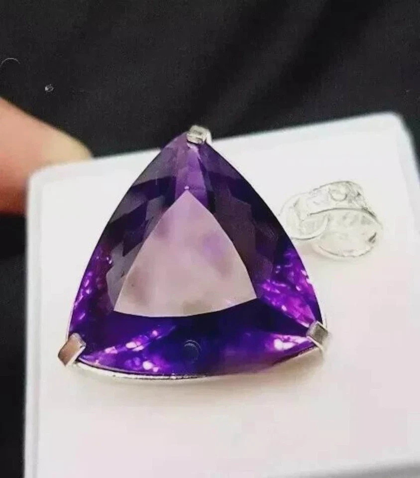 16 Ct Natural Purple Sapphire Trillion Cut 925 Solid Silver Pendant Gemstone