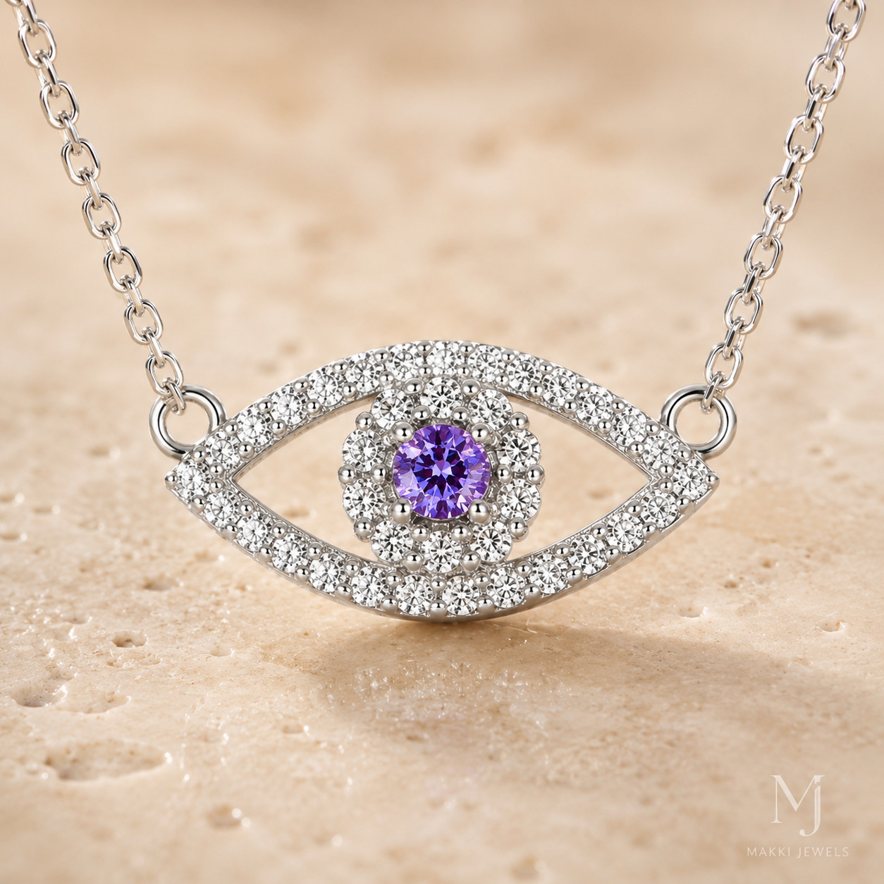 Evil Eye Blue Sapphire Necklace – 925 Sterling Silver September Birthstone Gift
