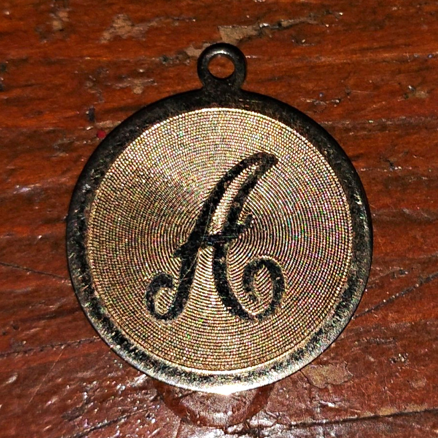 Round Letter A Alphabet Pendant Charm, Silver Tone Metal, No Stones