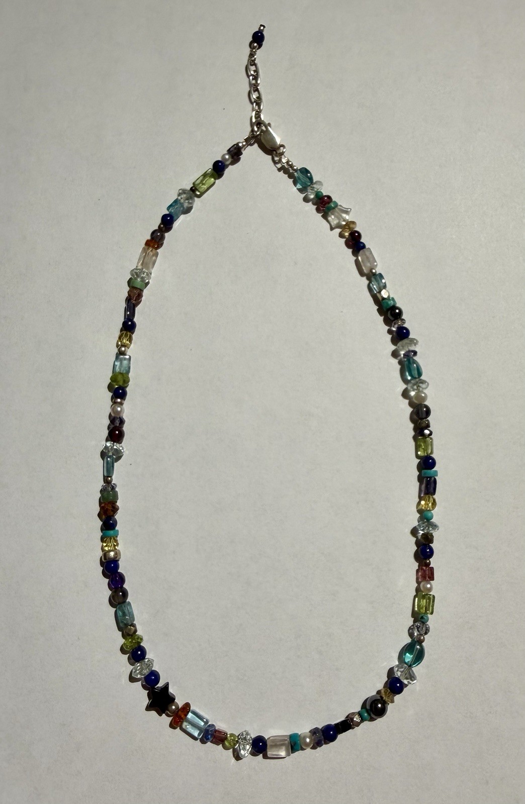 Beaded Gemstone 16-17 in Necklace Lapis Turquoise Quartz Onyx 925 Sterling Nice!