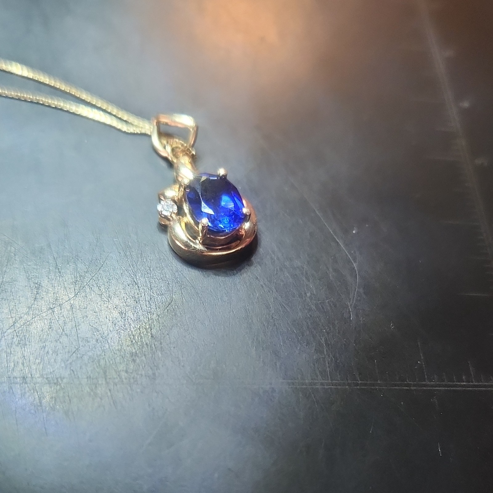 Clyde Duneier Signed 14K Gold Natural Blue Sapphire Pendant Necklace