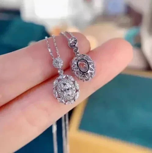 2.30Ct Oval Cut Lab Created Diamond Halo Pendant 14K White Gold Plated