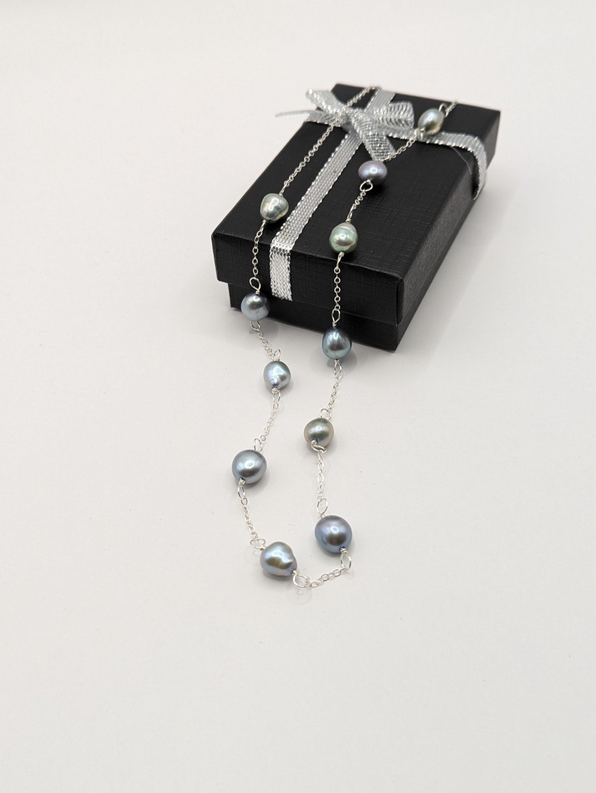 925 sterling silver freshwater pearl tin cup station necklace