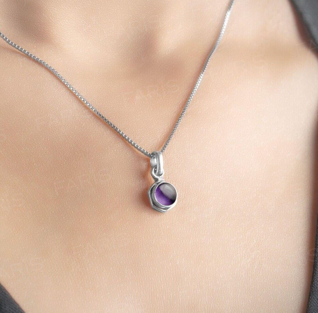 Round Shape Purple Amethyst Necklace 925 Sterling Silver Women And Adult Pendant