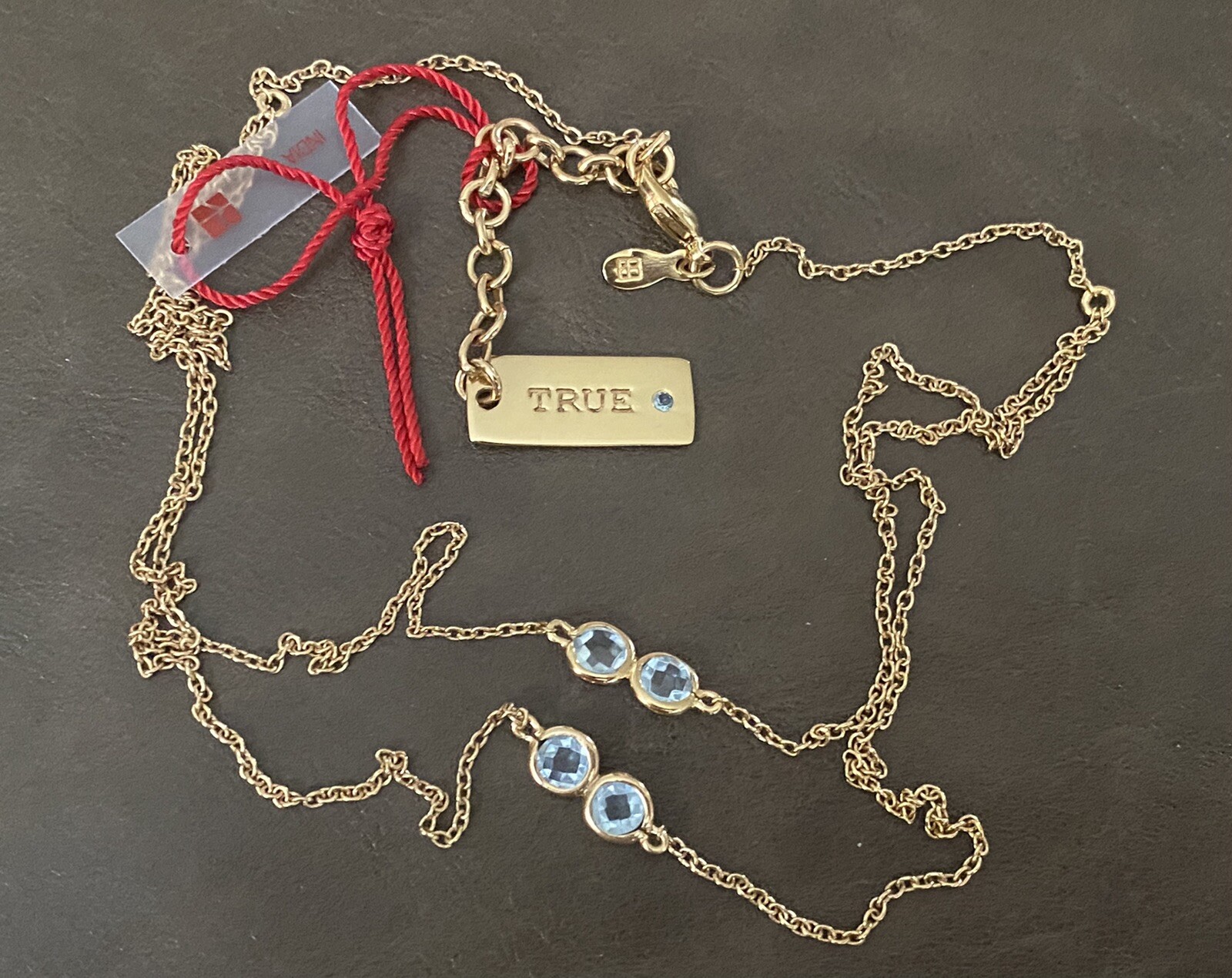 NWT SIGNED TRUE GOLD PLATED OVER STERLING BLUE SKY TOPAZ NECKLACE 16.5″-19.5″ In