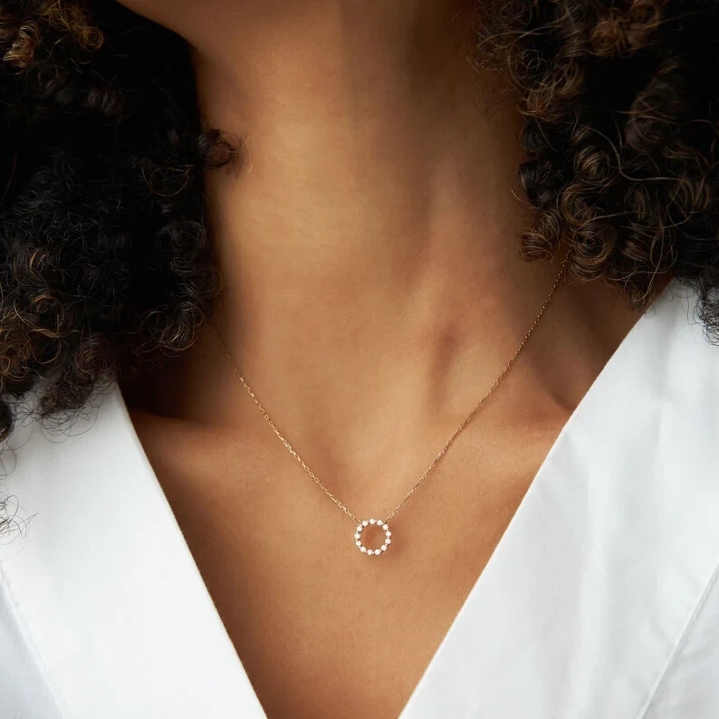Open Circle 0.40CT Round Natural Diamond Pendant GDGL Certify 14k Yellow Gold