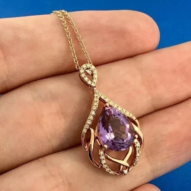 3Ct Pear Cut Lab Created Amethyst Art Deco DiamondPendant 14K Yellow Gold Plated