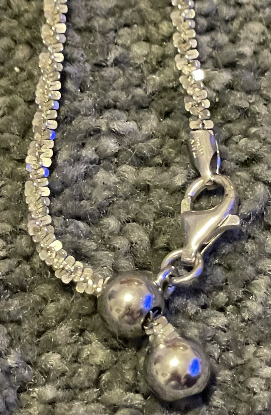 Milor Sterling Silver 925 Popcorn Chain 2 Bead Ball Necklace ~ 22″ STUNNING!!