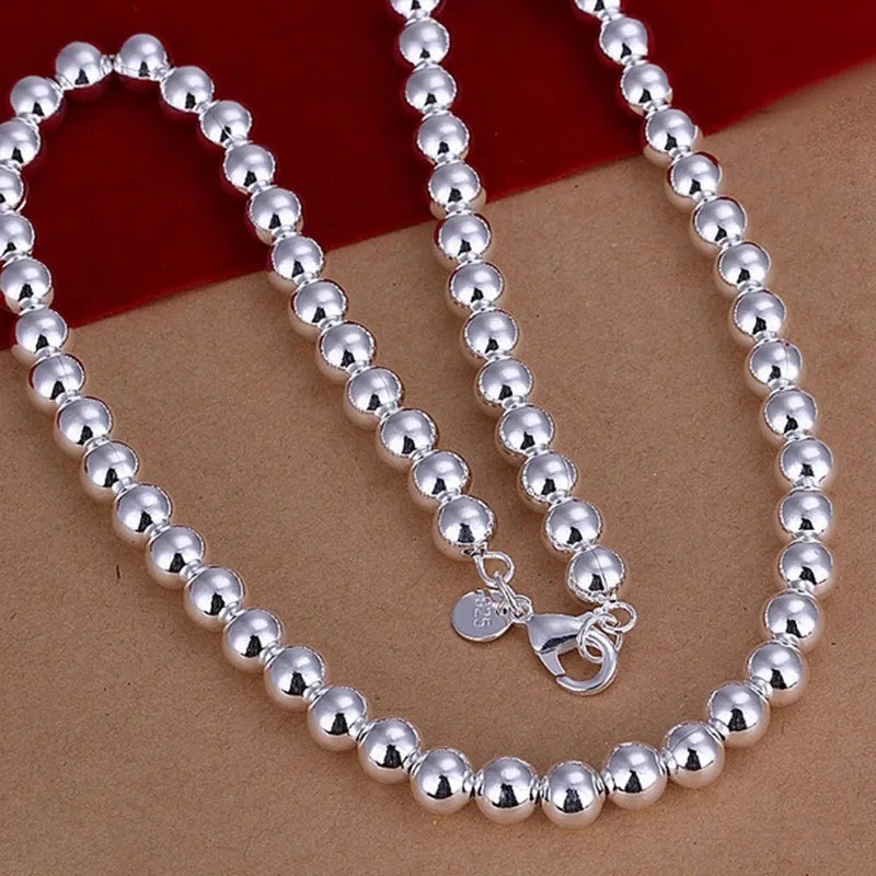 925 Sterling Silver Smooth Beads Ball Chain Necklace For Womens Mens New