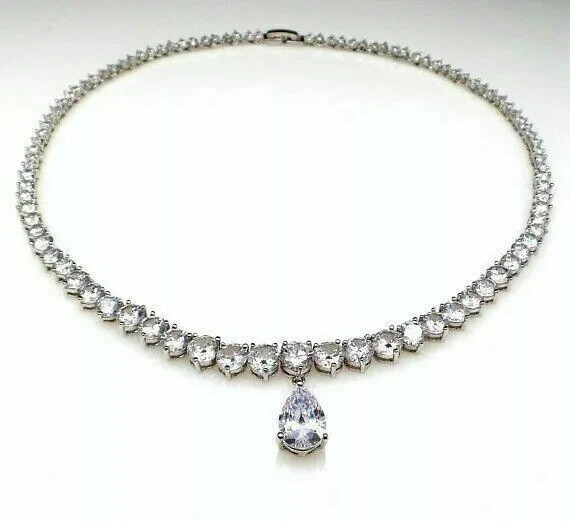 30Ct Round Cut Lab Created Diamond Choker Tennis Necklace 14K White Gold Plated
