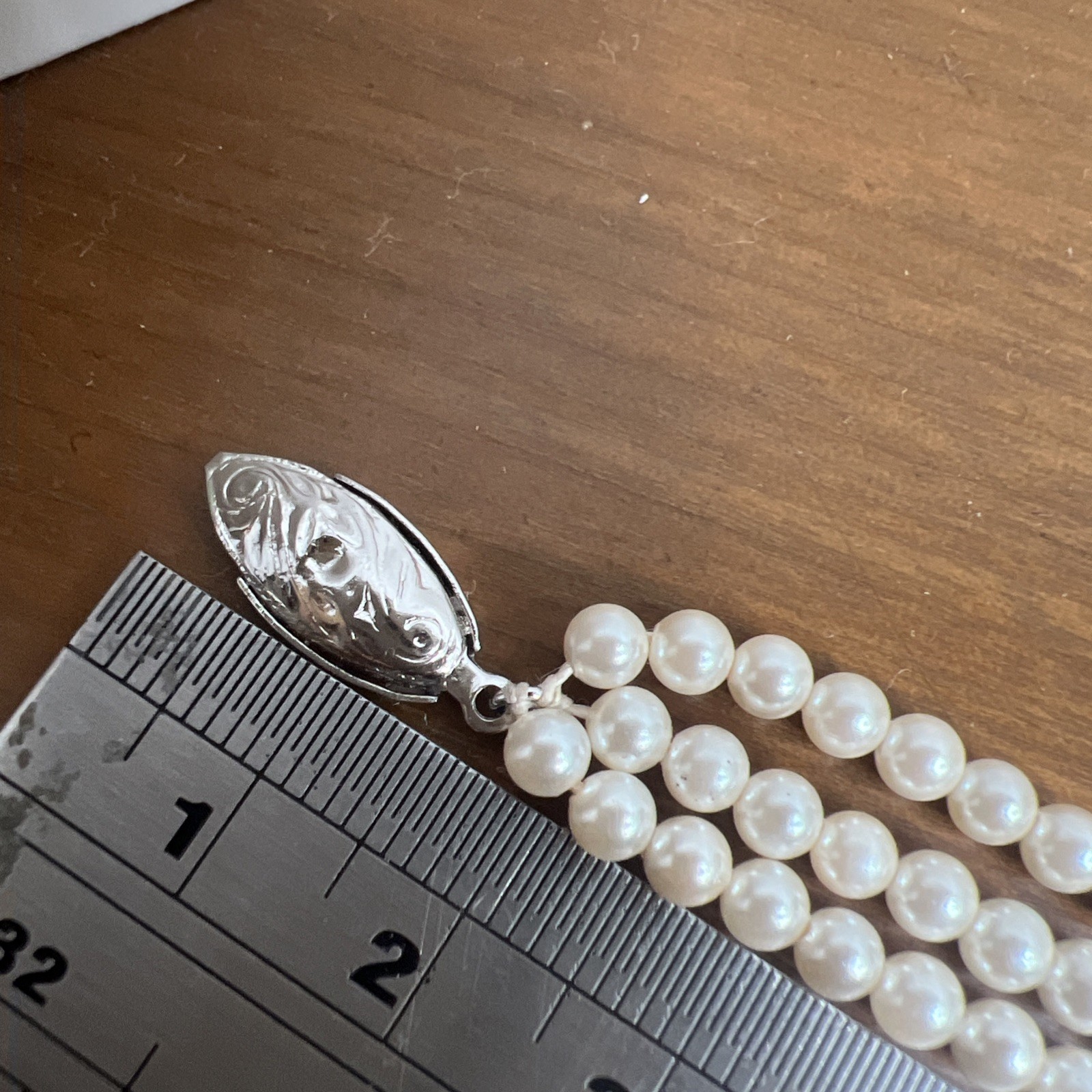 German Vintage G Silver 3 Strand Small Pearl Necklace Faux? ~ 19 Inch