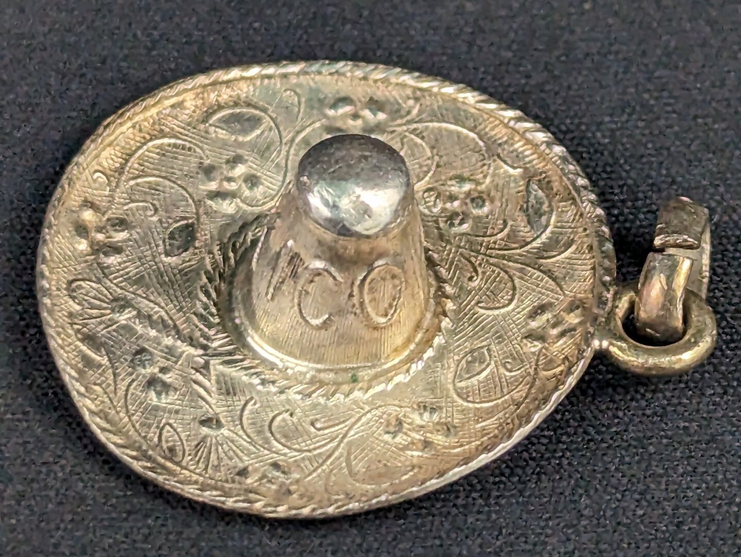 Sterling Silver Sombrero Pendant Charm 925 Mexico Textured 3D Large Vintage Gift