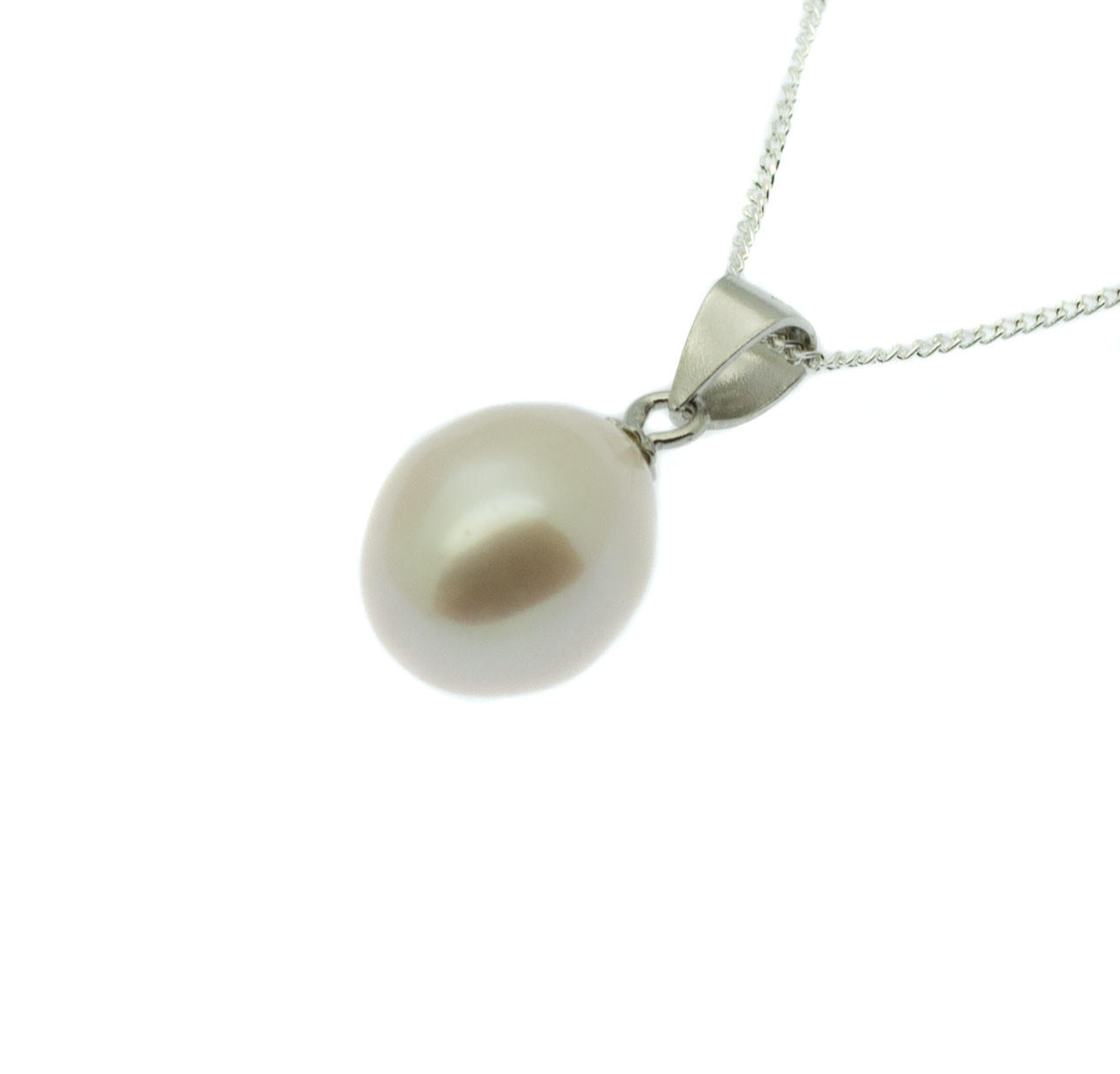 Single Pearl Pendant Necklace 9mm Cultured Freshwater Pearl Sterling Silver