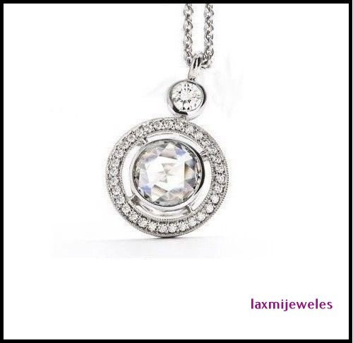 2.50Ct Round Cut Lab-Created Diamond Pendant Halo Wedding 14K White Gold Finish