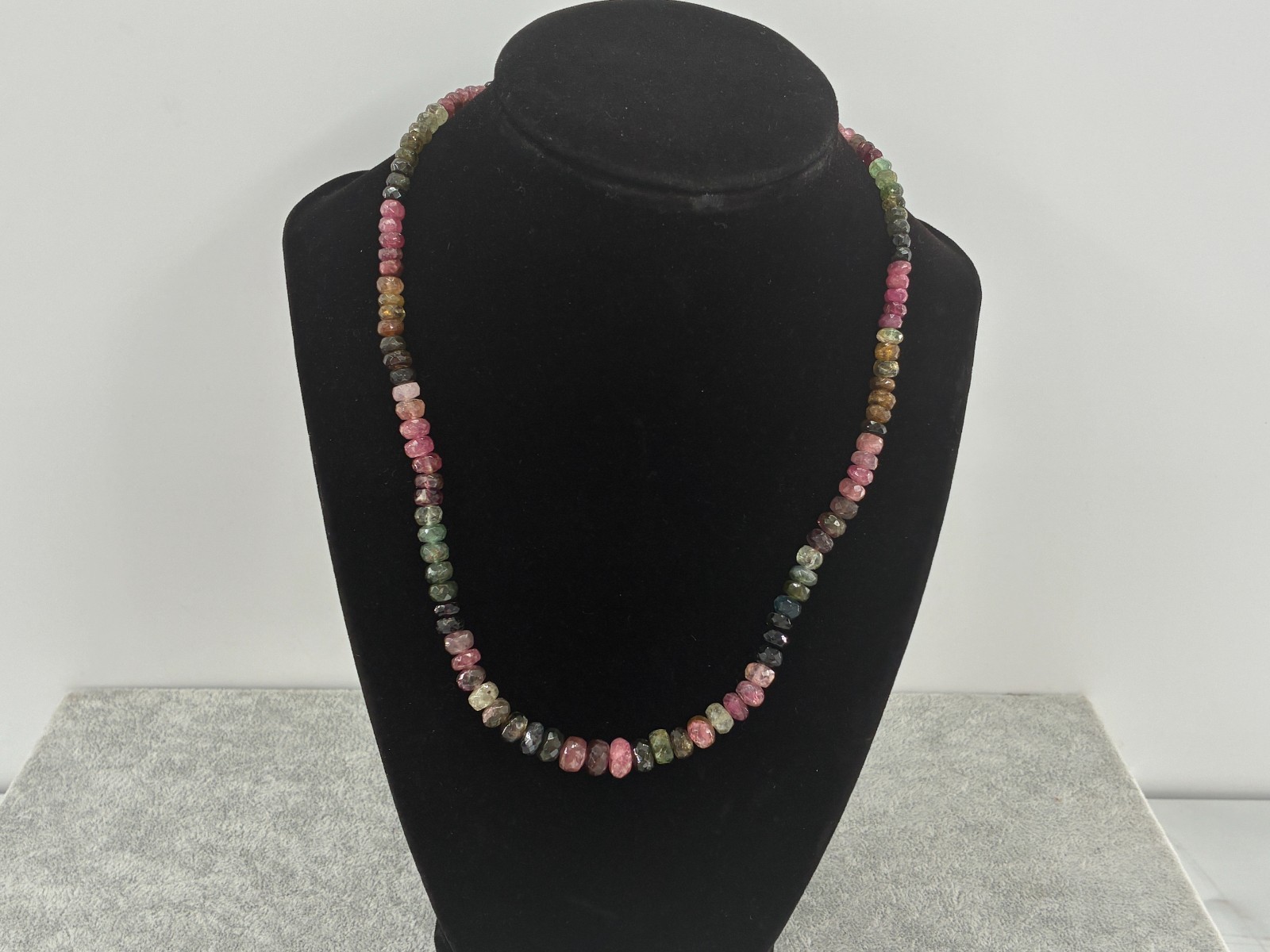 Multi Tourmaline Bead Necklace Sterling Silver 925 Signed KJC India 18in 5mm Box