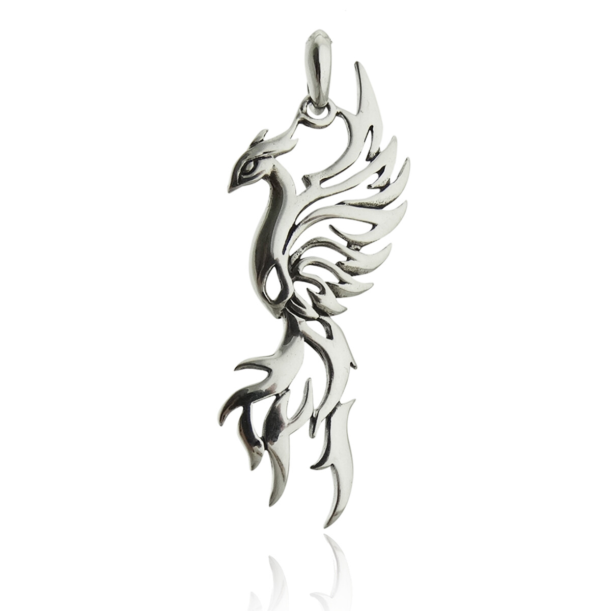 Sterling Silver Phoenix Charm Pendant – 925 Silver – Flames Bird Ashes