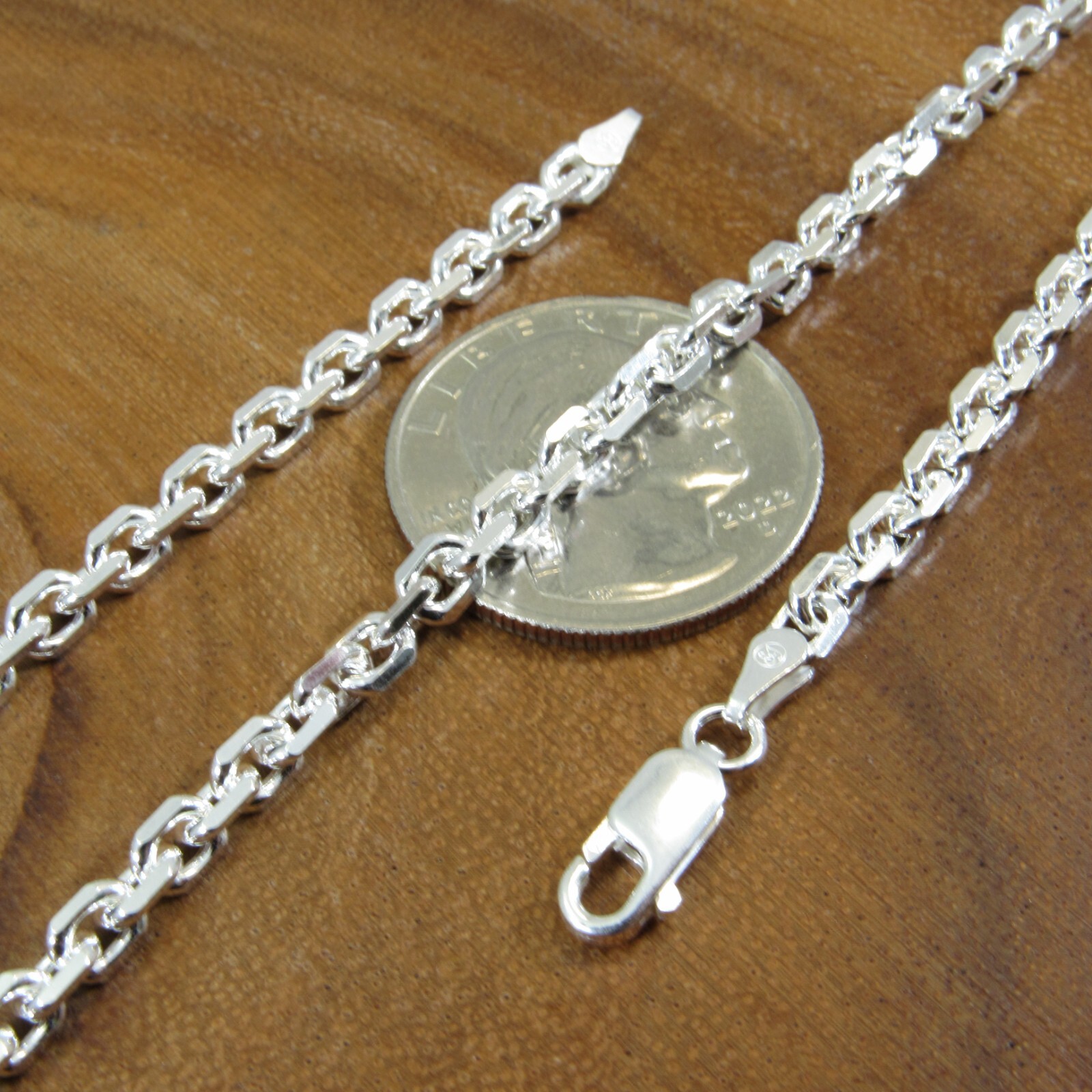 Solid 925 Sterling Silver Italian Men’s Anchor / Cable Link Chain, Made in Italy