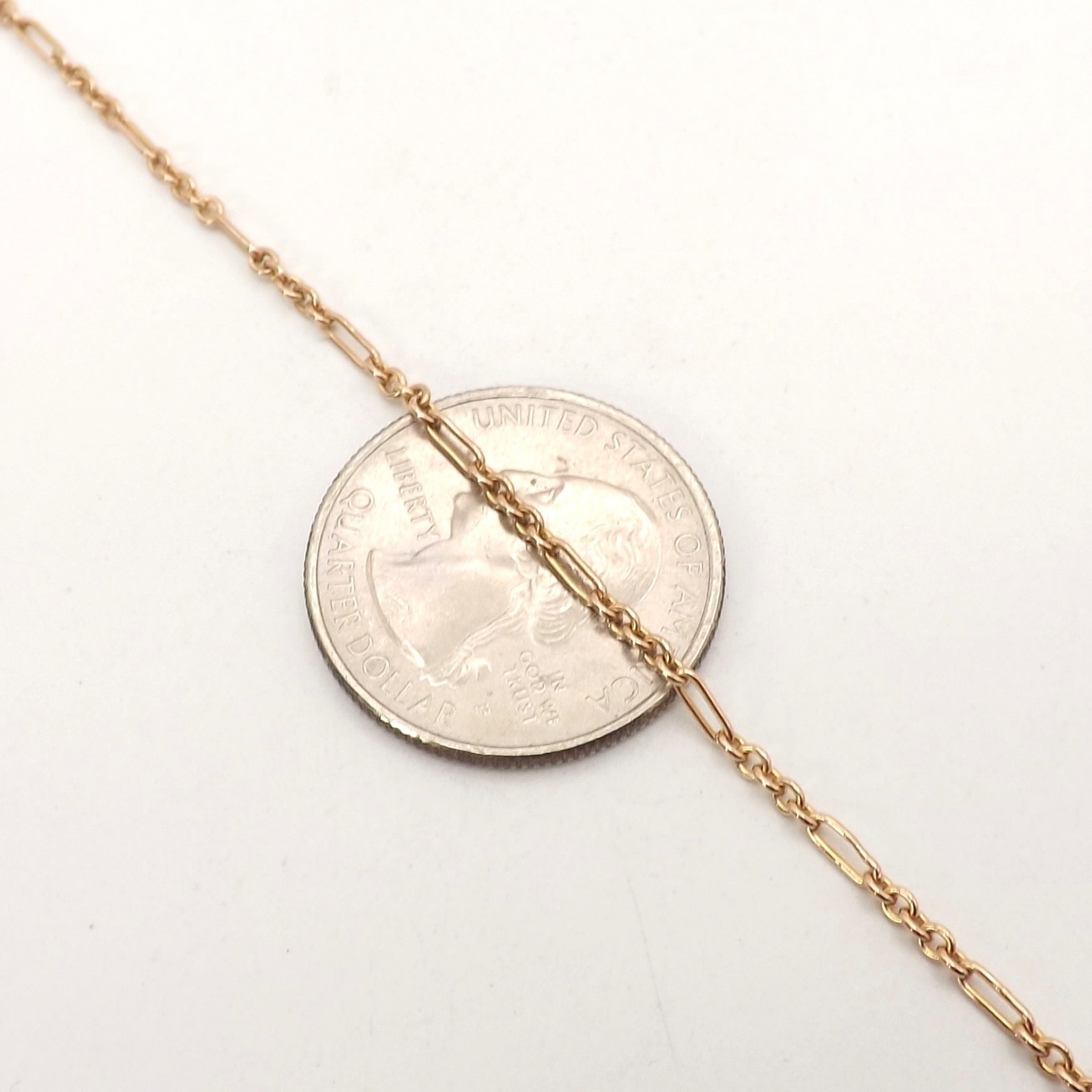 Solid 10k Rose Gold Art Deco Oval Round Cable Link Chain Necklace 15in