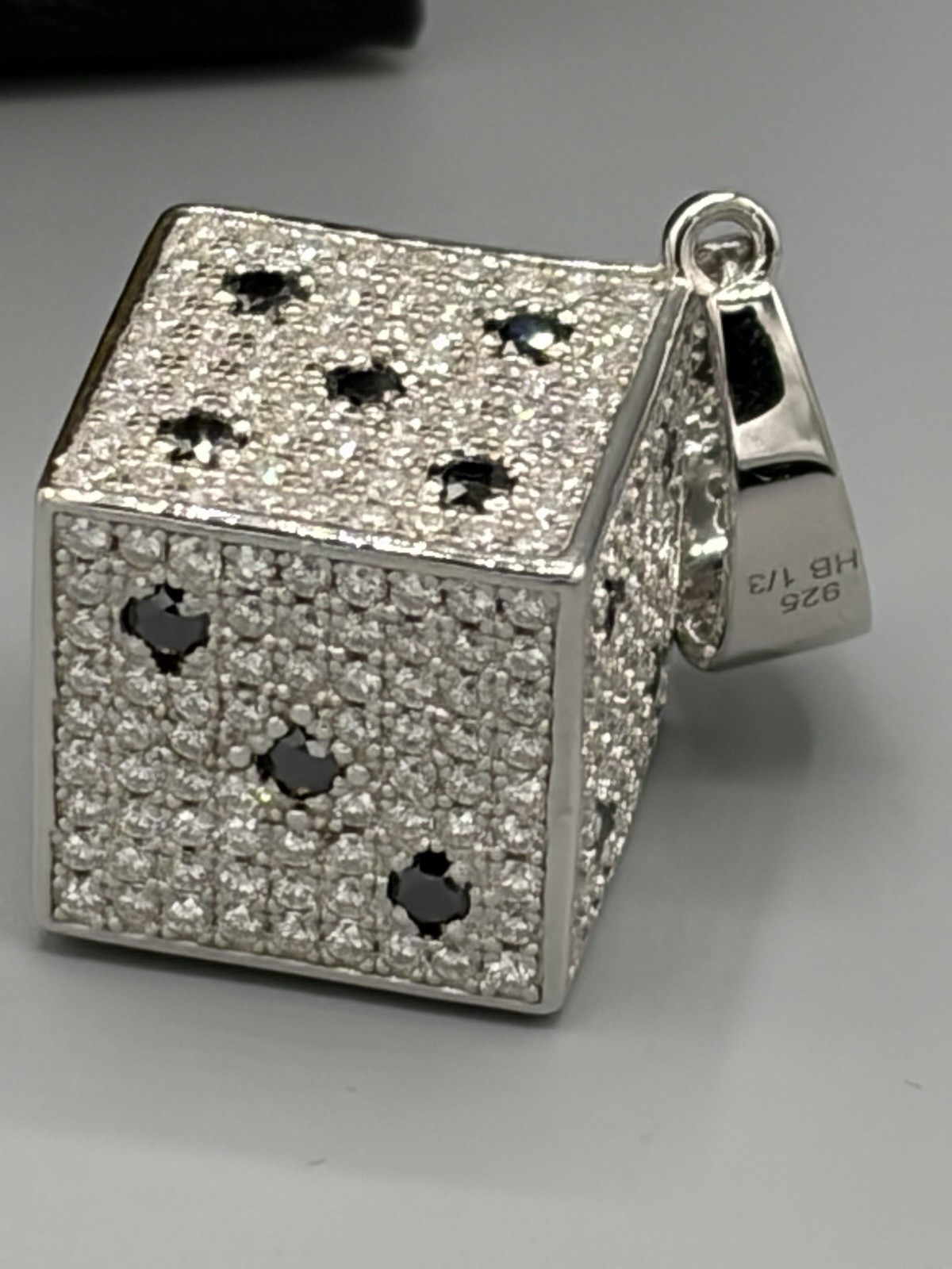 Solid 925 Sterling Silver 3D Dice Pendant with Moissanite Iced – 34.72 grams –