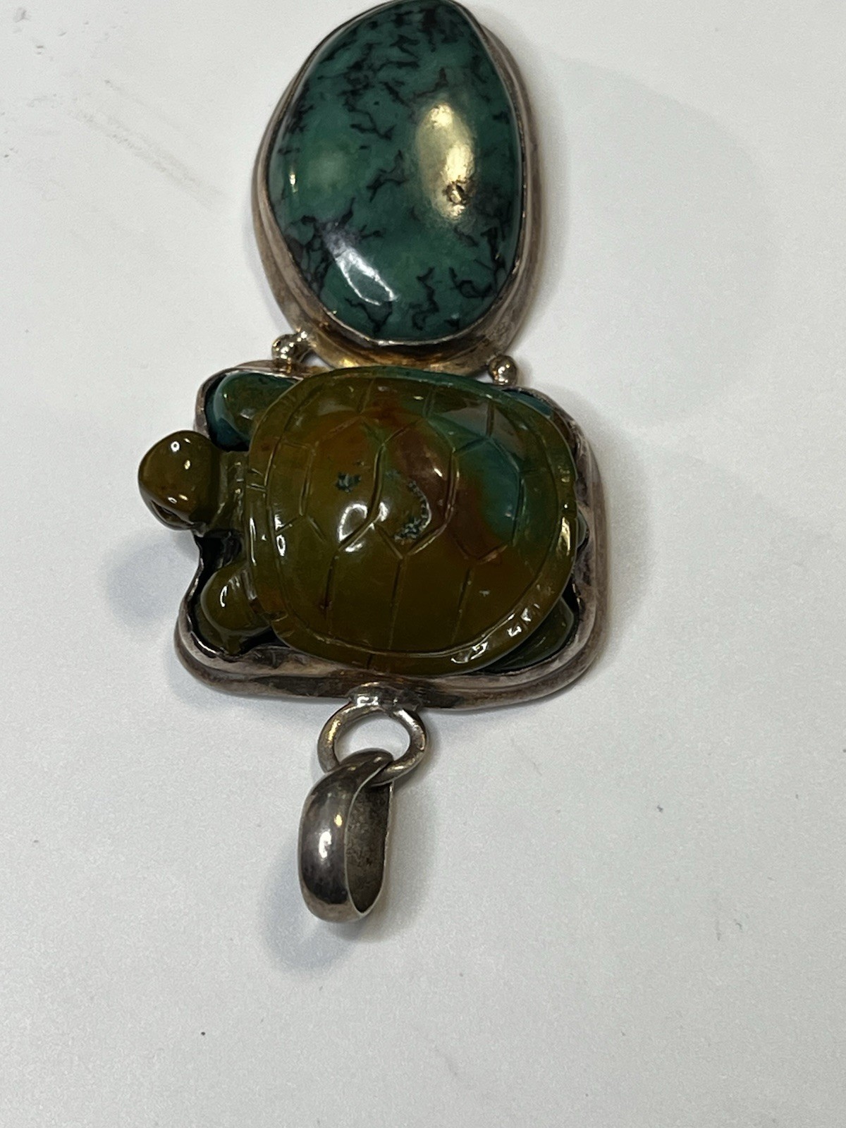Sterling Silver 925 Turquoise Turtle Pendant History Unknown Acid Tested Rock ID