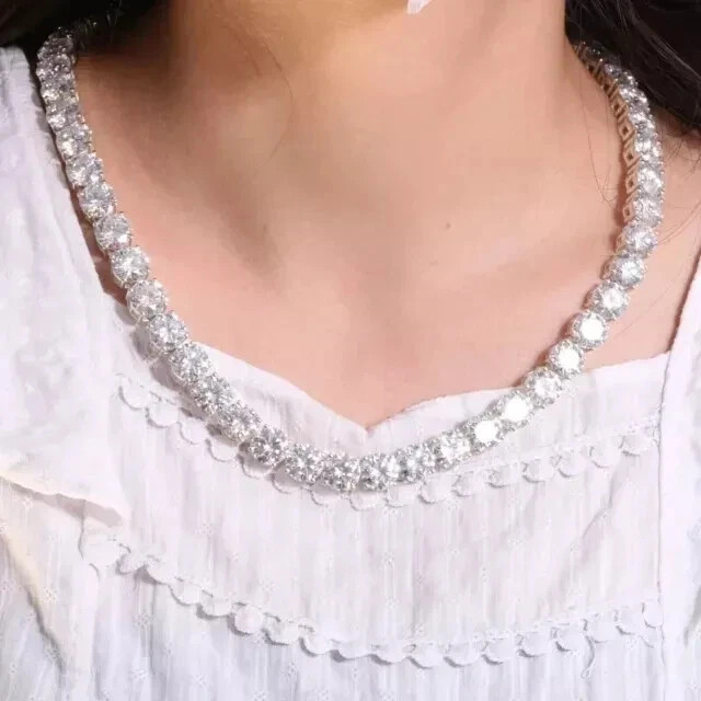 14K White Gold Plated Women’s Tennis 18″ Necklace 28CT Round Lab Created Diamond