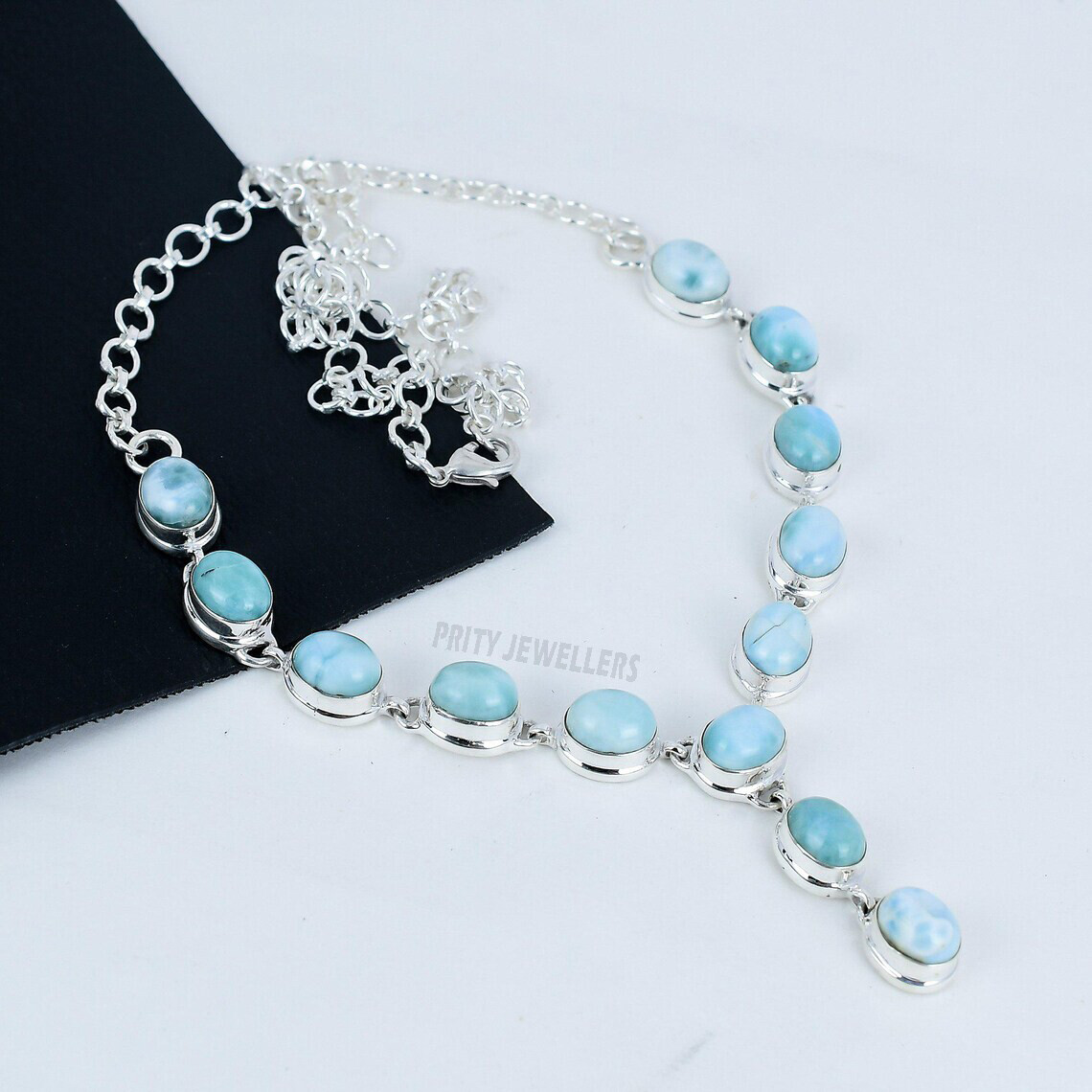 Larimar Natural Gemstone Necklace 925 Sterling Silver Handmade Jewelry For Gift