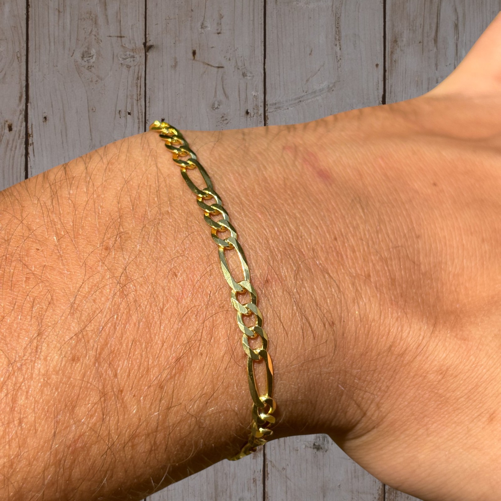 4mm Figaro Bracelet Link – Real Solid 925 Sterling Silver Or 14k Gold Vermeil
