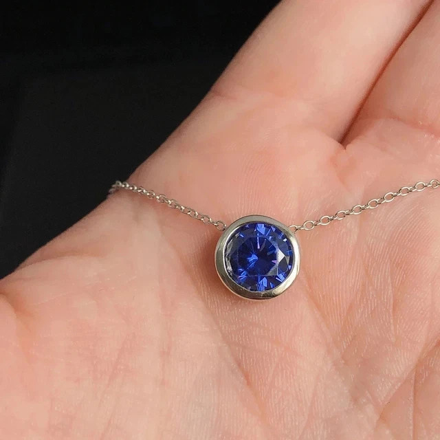 2Ct Round Lab Created Blue Sapphire Women Solitaire Pendant 14k White Gold Over