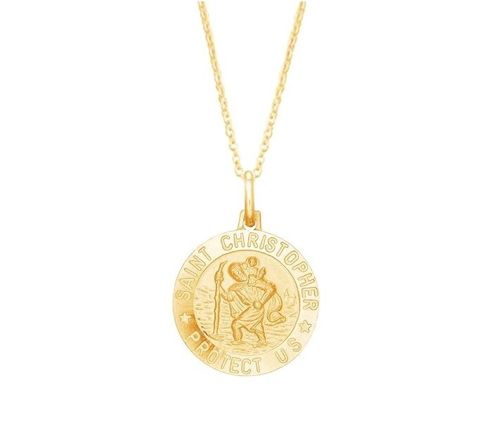 925 Sterling Silver 15MM Gold Saint Christopher Religious Pendant Necklace 18″
