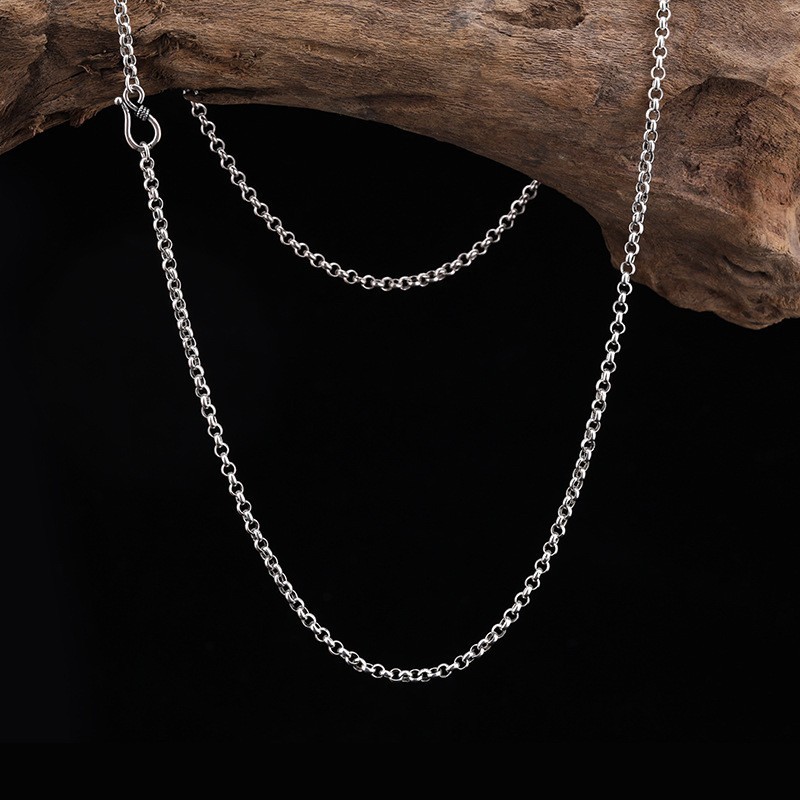 3/3.5mm Solid 925 Sterling Silver Sweater Chain Necklace Hip-hop Jewelry Men