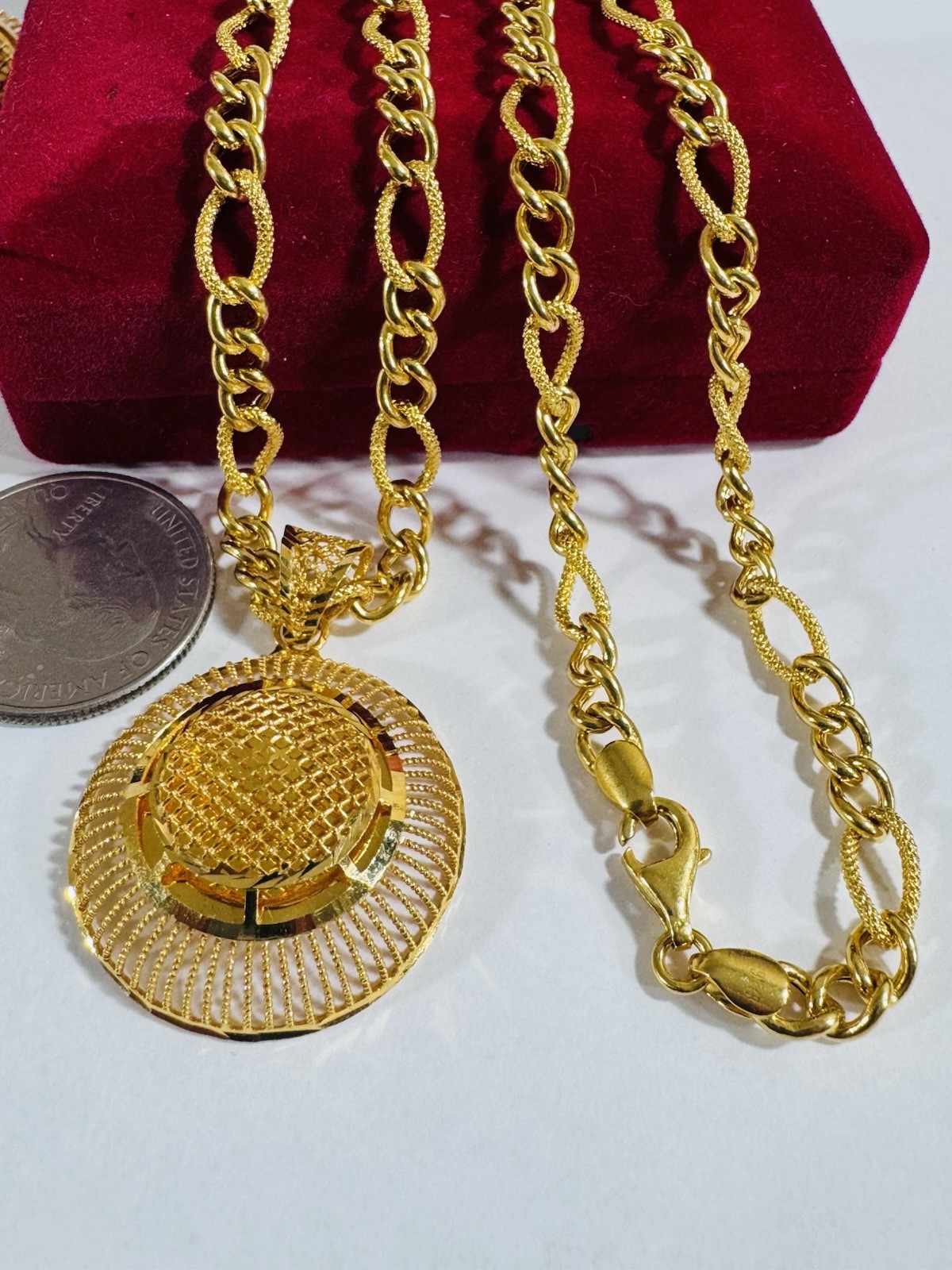 Saudi Dubai 22K Solid 916 Real Gold Round Set Necklace 18” Long 16.83g 5.5mm
