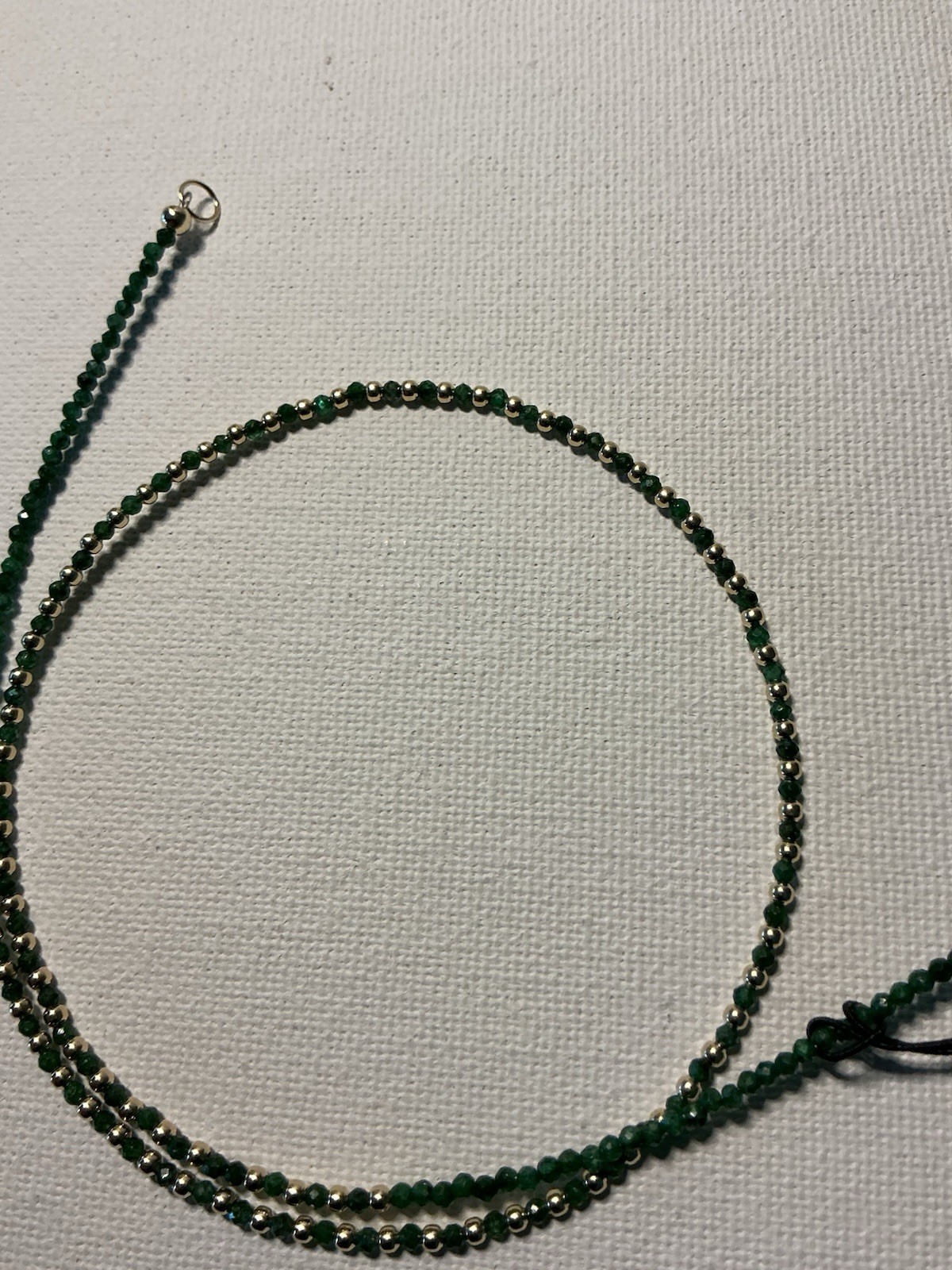 14K SOLID YELLOW GOLD 2MM BEADS WITH DELICATE 2MM FACETED EMERALD NECKLACE