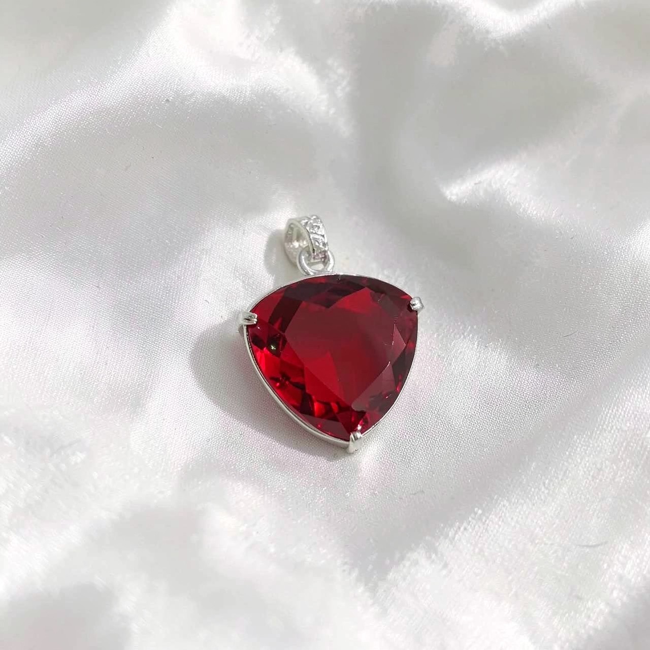 Trillion Cut Ruby Necklace | 90-100 Ct Handmade Red Gemstone Pendant