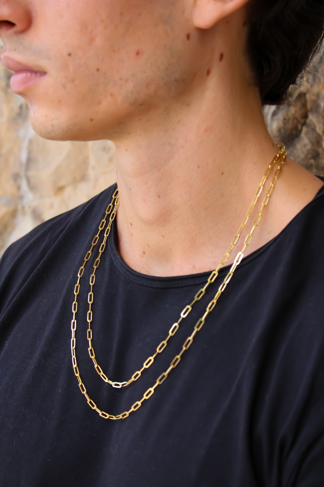 14k SOLID Gold Chain 3.5mm Necklace Paper Clip Chain 22″ 24″ – UNISEX Adult
