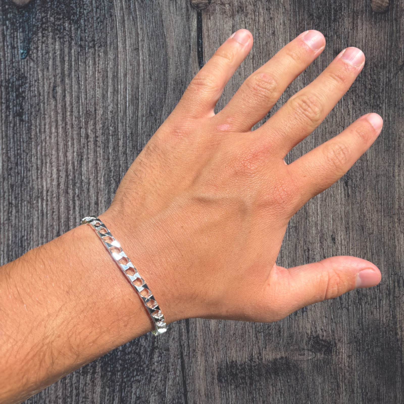 6mm Square Curb Link Bracelet – Real Solid 925 Sterling Silver MADE IN ITALY