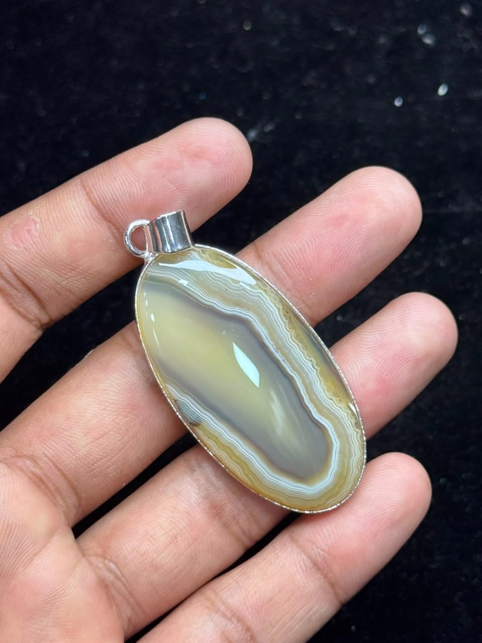 Natural Botswana Agate 925 Sterling Silver Pendant Handmade Jewelry