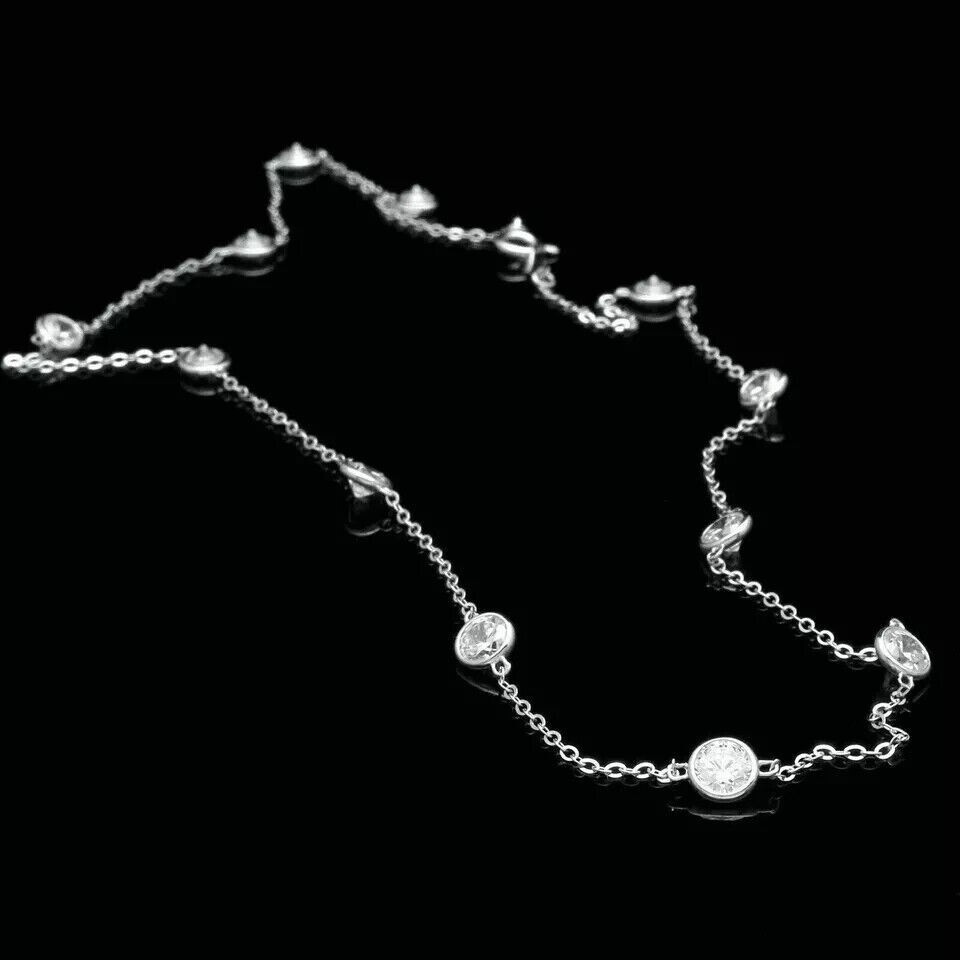 3Ct Round Lab Created Diamond Bezel Set Station Necklace 18″ 14k White Gold Over