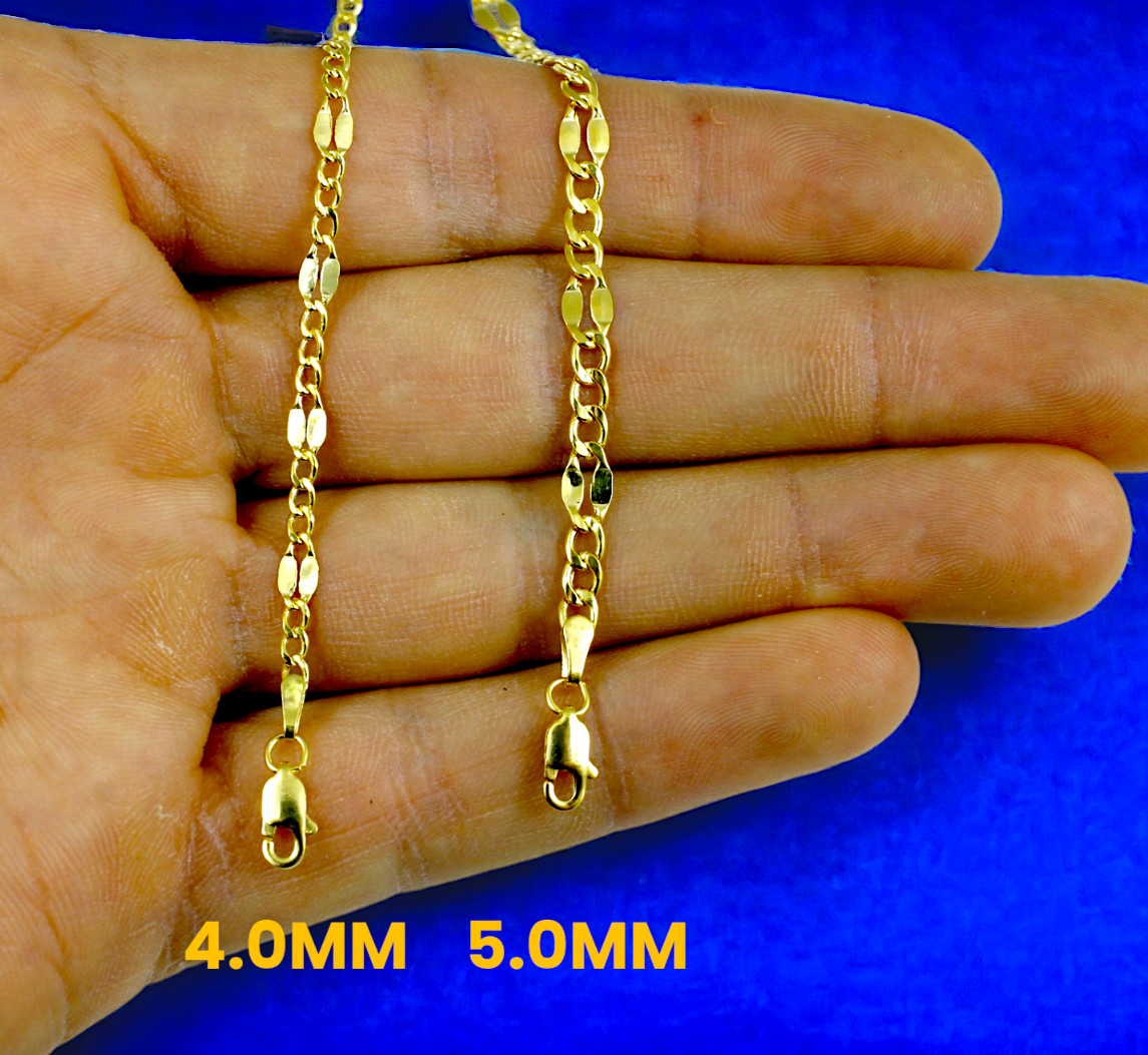 10K Yellow Gold 3mm-5mm SOLID Mirror Figaro Necklace Bracelet Chain Link 7″-30″