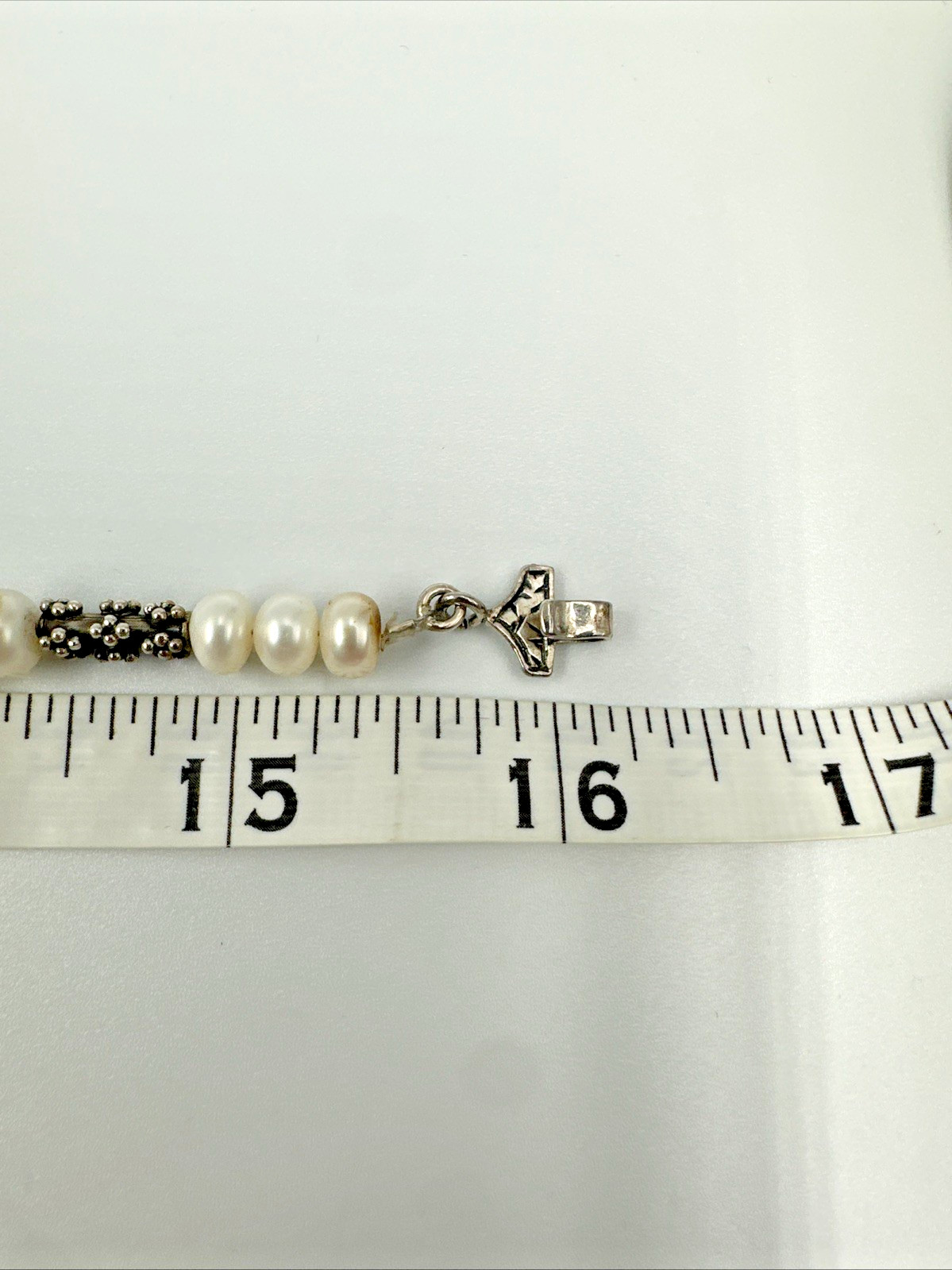 Sterling Silver Pearl Brutalist Caviar Popcorn Bead Station Necklace 16″ 28.6g