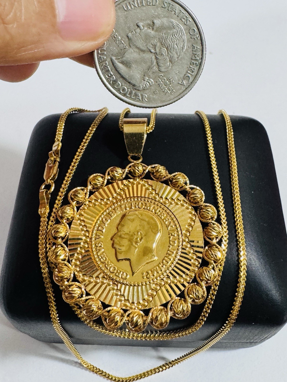 Saudi 22K 916 Real Pure Solid Gold Round Coin Set Necklace 20” Long 10.7g 1.6mm