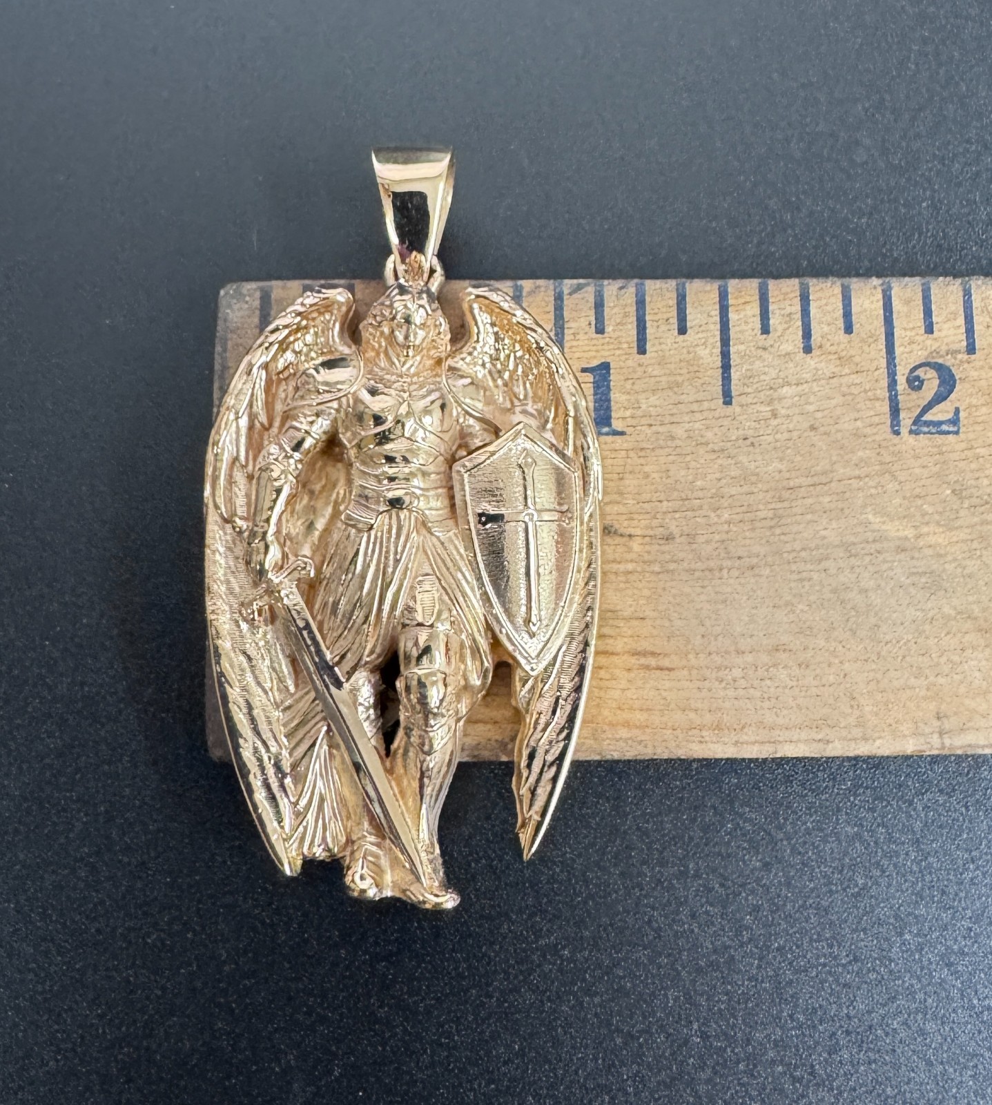 St Michael Warrior Angel 2″ Large Saint Charm Pendant 14K Gold