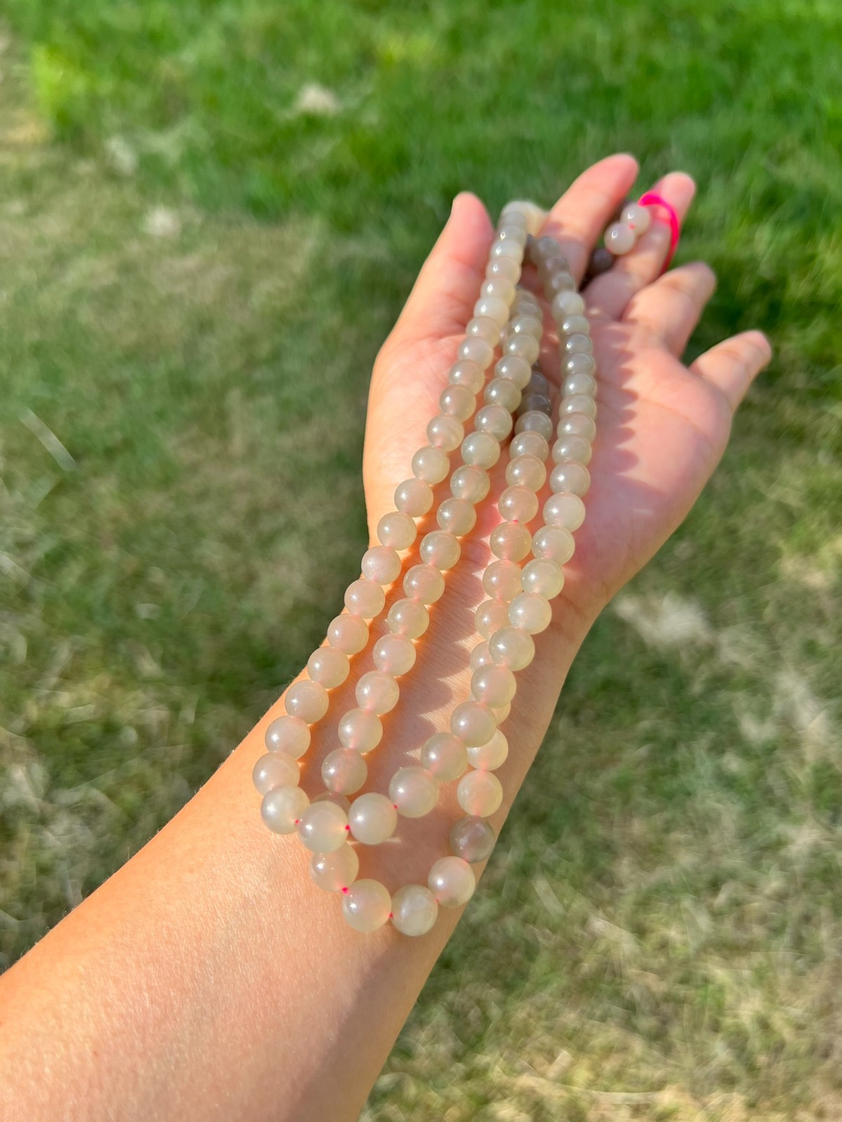 Transparent Gray Nephrite Jade Long 34″ 8mm Bead Necklace H409 n