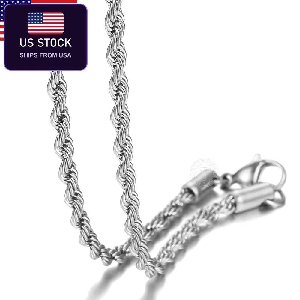Twisted Rope Chain Necklace Stainless Steel 18-24″ Waterproof Men