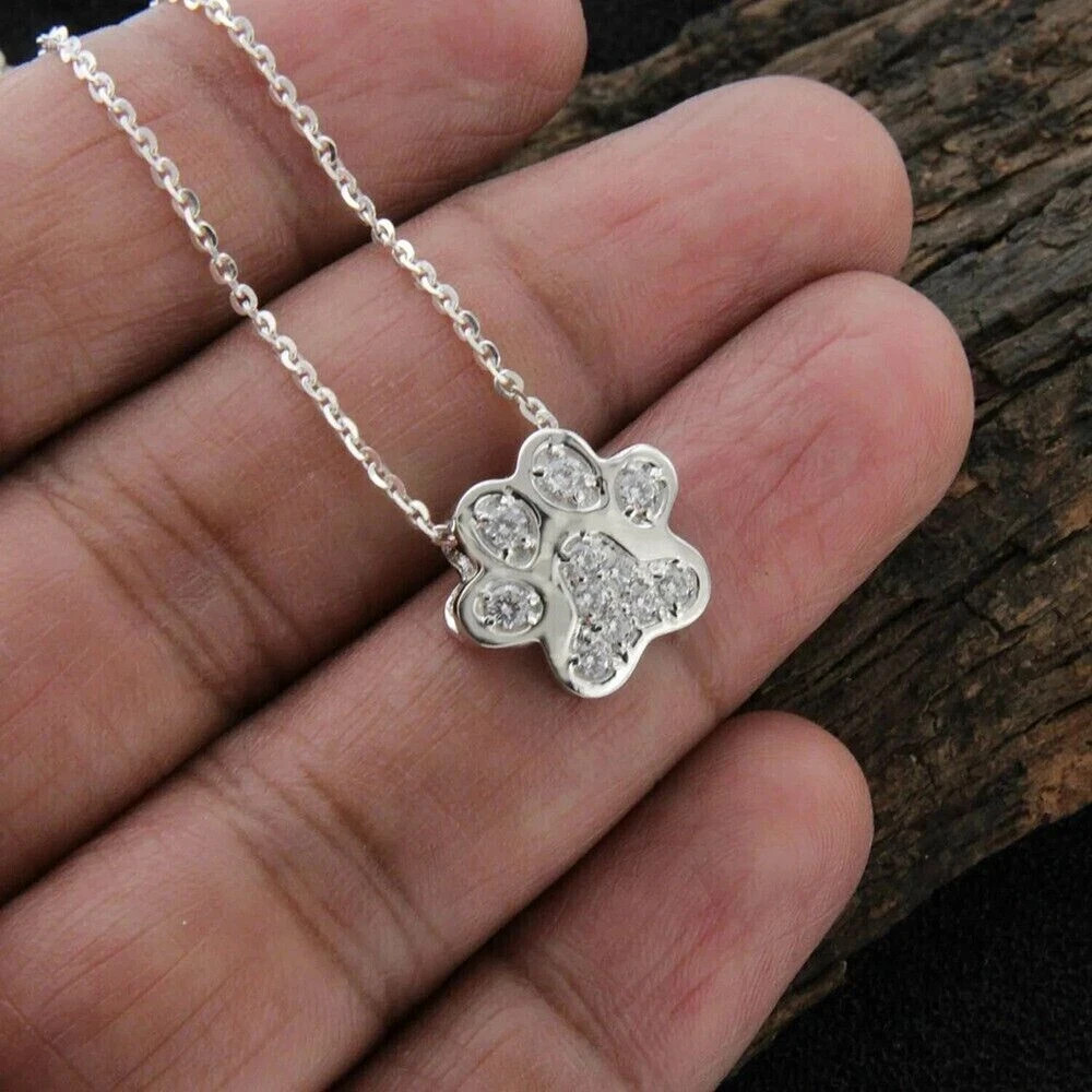 0.20Ct Round Lab Created Diamond Paw Print Pendant 14k White Gold Plated Silver